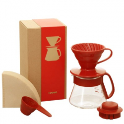 <過年禮盒首選> V60紅色01濾杯咖啡壺組 (磁石濾杯+咖啡壺+濾紙+量匙/VDS-3012R)