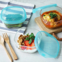 方形玻璃保鮮盒3件組 清透藍/鮭魚粉/透明色(KST-3008-TAQB/TSP/TW)