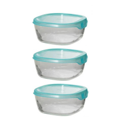 方形玻璃保鮮盒3件組 清透藍/鮭魚粉/透明色(KST-3008-TAQB/TSP/TW)